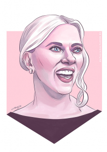 Scarlett Johansson digital portrait in pinks and purples